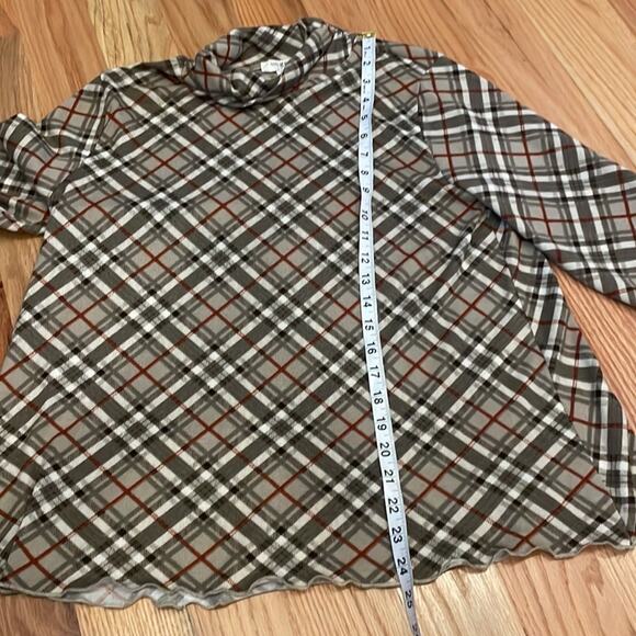 Umgee plaid striped tunic top with high neck and contrast elbow pads size medium - Picture 3 of 7